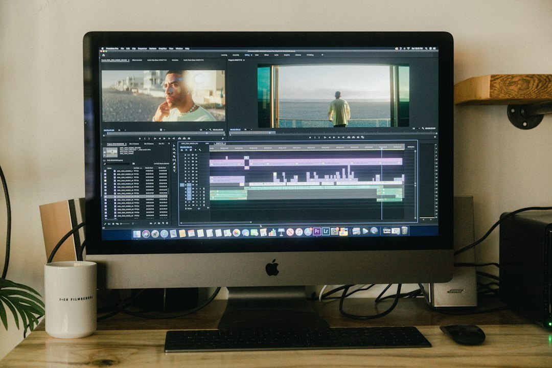 video editor at desk