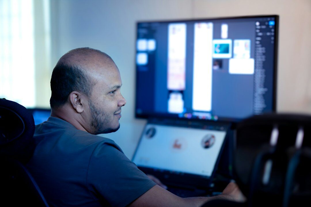 video editor at computer